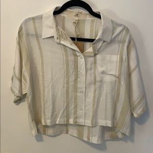NWT Striped crop short sleeve button down